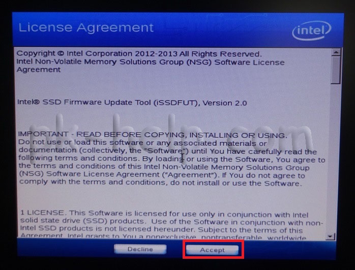 Фотография Окно лицензии при обновлении SSD диска