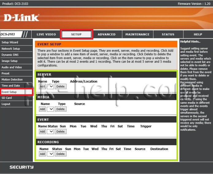 Скрин Настройки сохранения видео на компьютере D-link DCS2130/ 2103