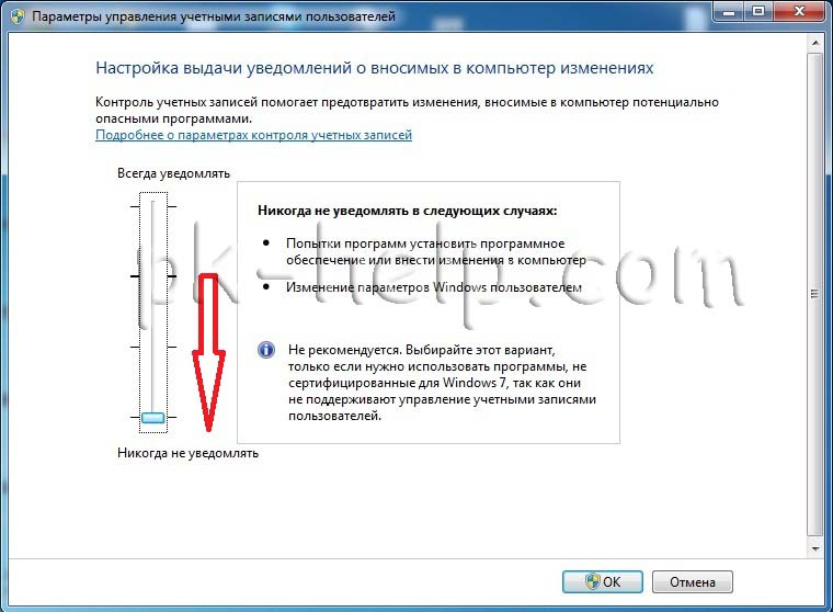 Как отключить контроль скачивания. Настройка выдачи уведомлений Windows 7. Как включить контроль учётных записей Windows 8.1. Вариант настройки. Windows 7 UAC настройка.